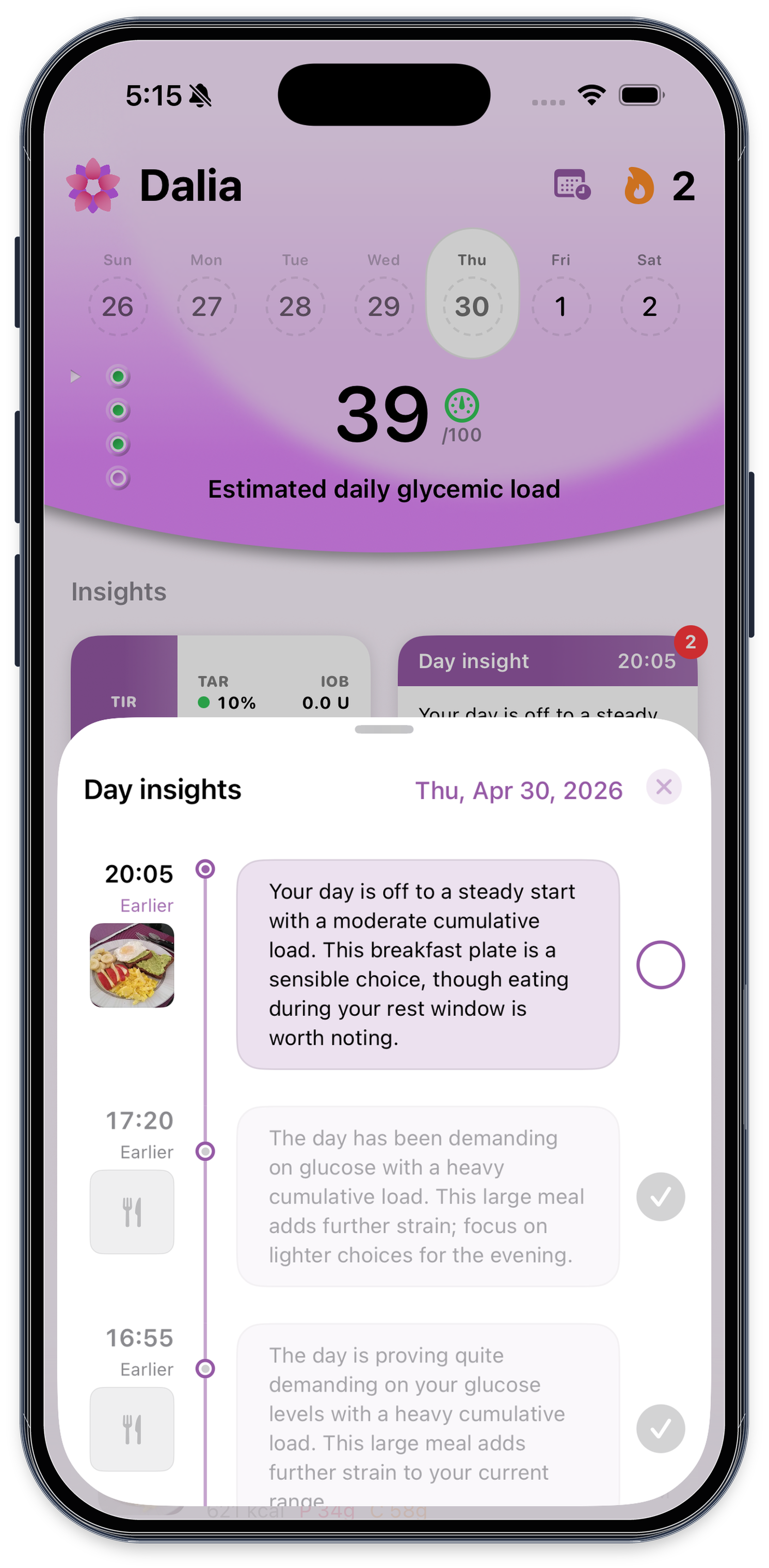 Day insights, narrated by hour